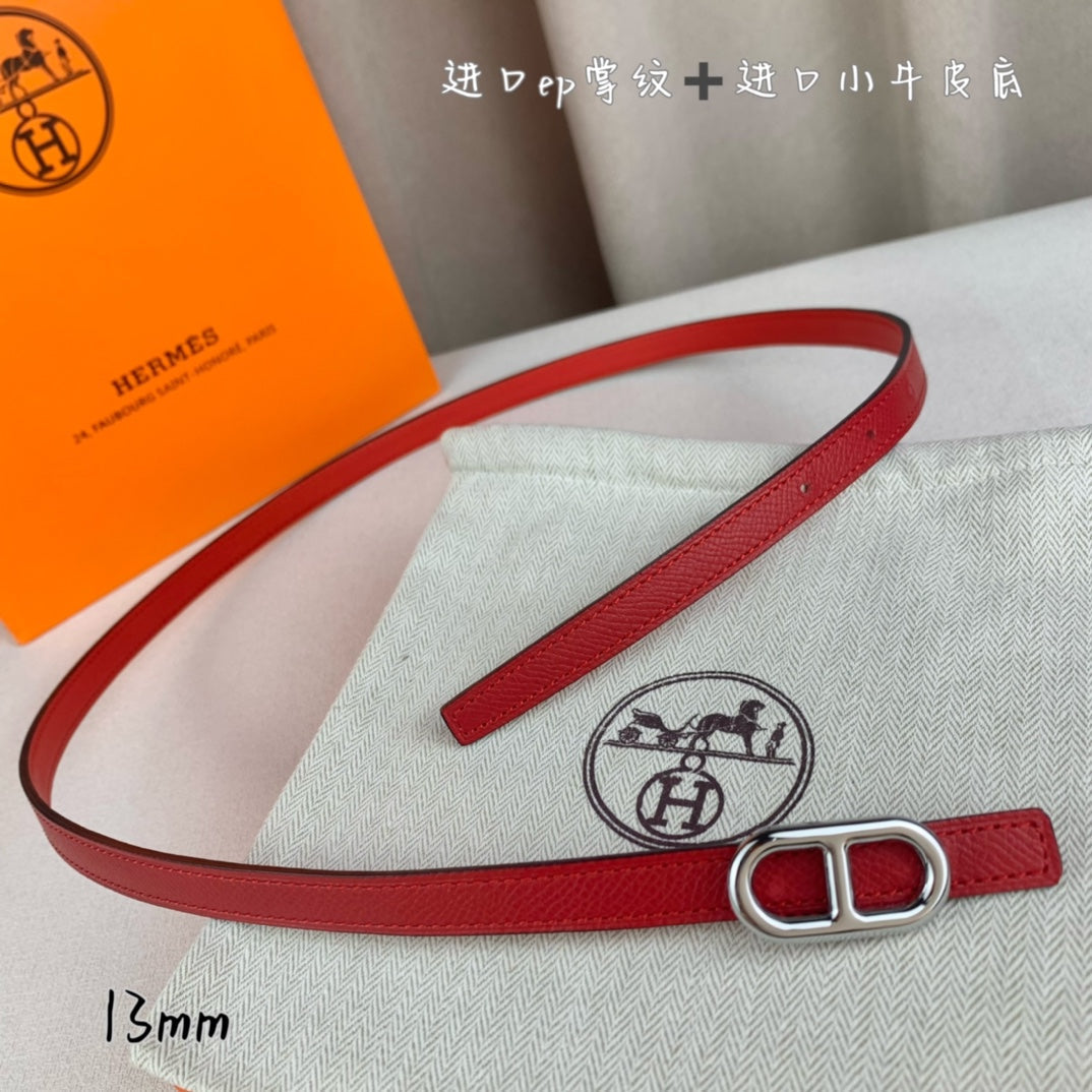 HM MAILLON H BELT BUCKLE & REVERSIBLE CHERRY RED LEATHER STRAP 13 MM SILVER HARDWARE - 30
