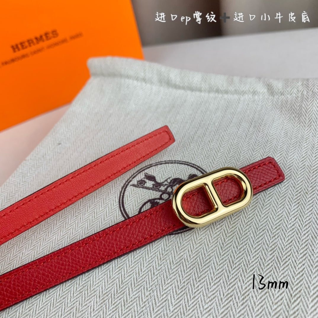 HM MAILLON H BELT BUCKLE & REVERSIBLE CHERRY RED LEATHER STRAP 13 MM GOLD HARDWARE - 30