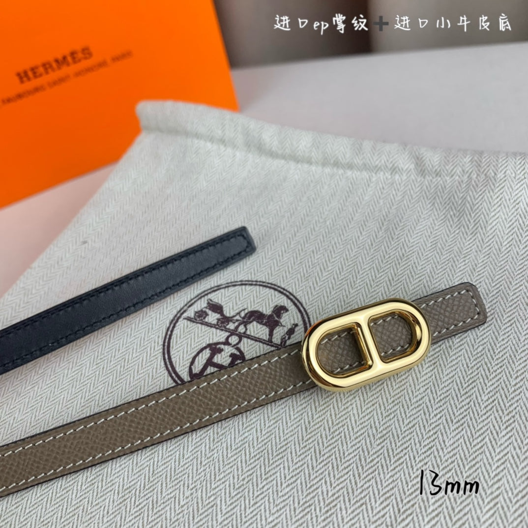 HM MAILLON H BELT BUCKLE & REVERSIBLE COFFEE BROWN LEATHER STRAP 13 MM GOLD HARDWARE - 30