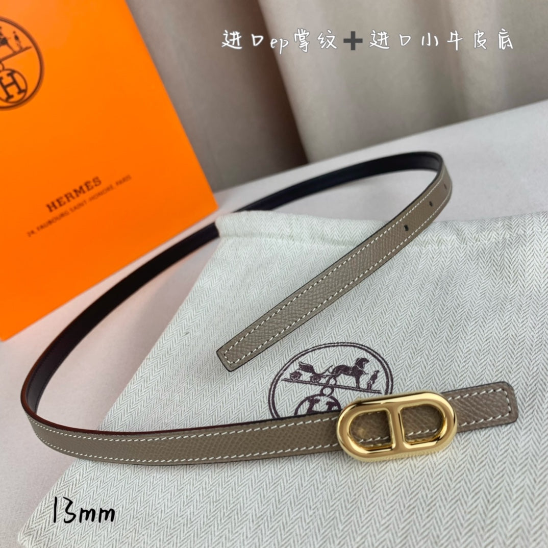 HM MAILLON H BELT BUCKLE & REVERSIBLE COFFEE BROWN LEATHER STRAP 13 MM GOLD HARDWARE - 30