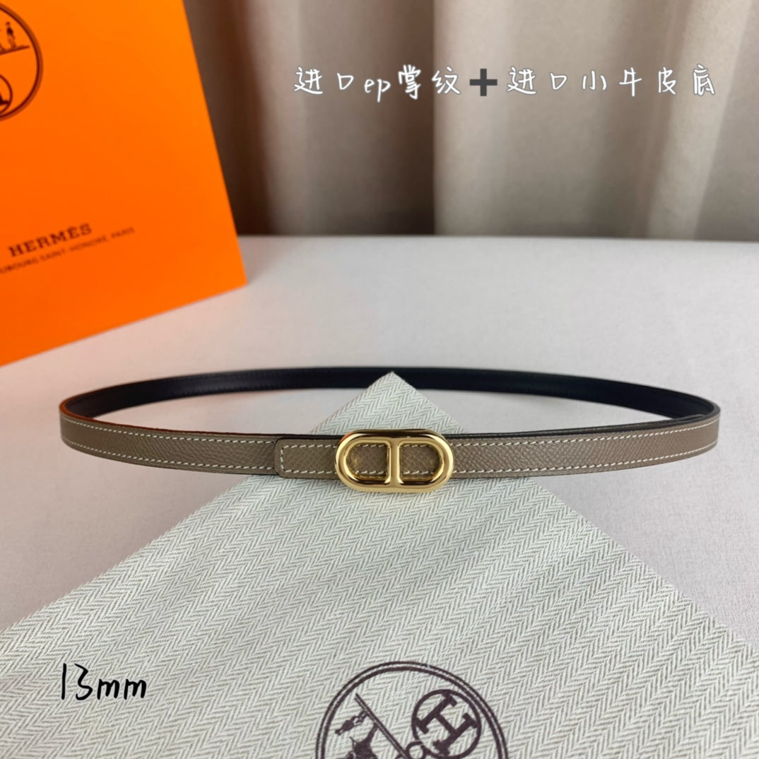 HM MAILLON H BELT BUCKLE & REVERSIBLE COFFEE BROWN LEATHER STRAP 13 MM GOLD HARDWARE - 30
