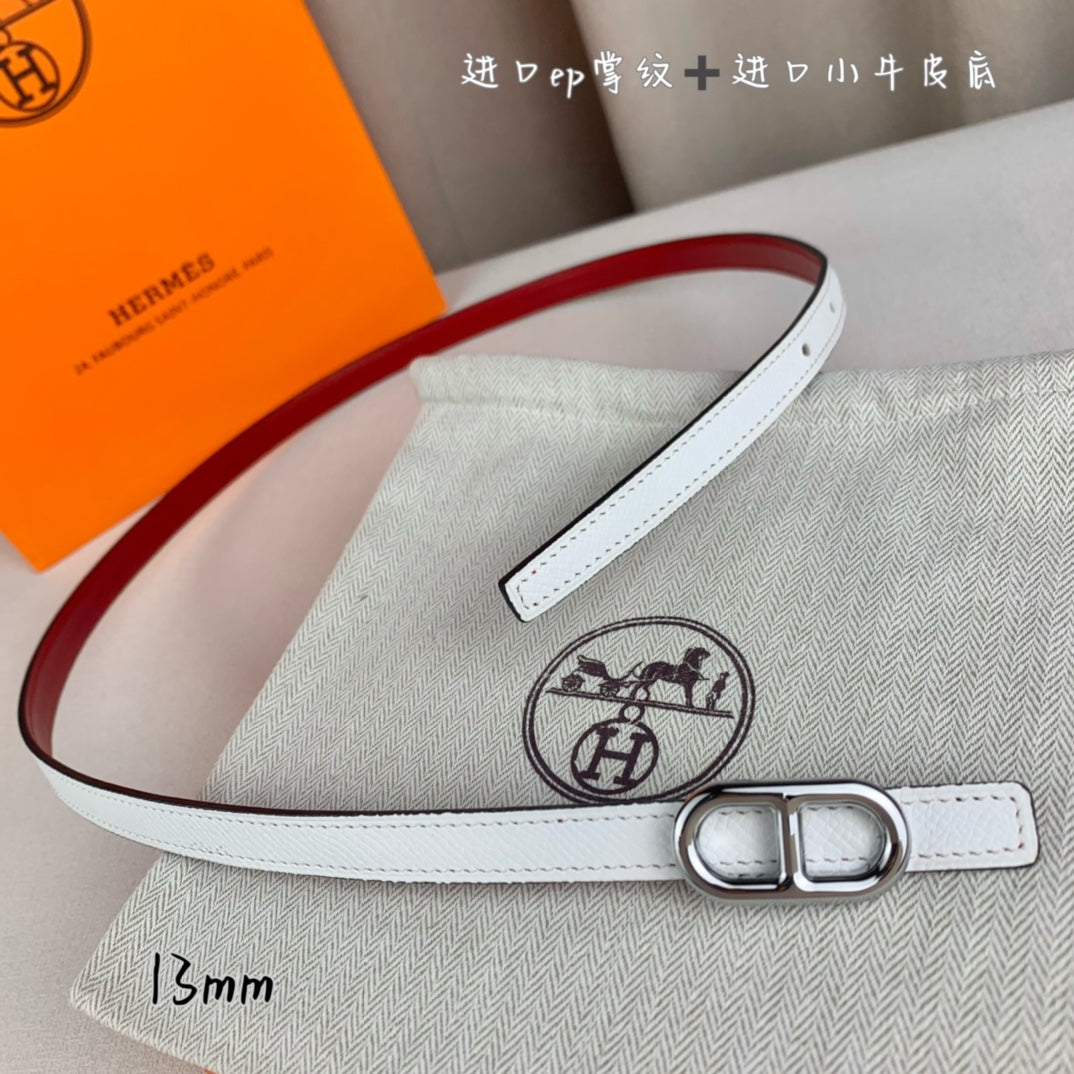 HM MAILLON H BELT BUCKLE & REVERSIBLE WHITE LEATHER STRAP 13 MM SILVER HARDWARE - 30