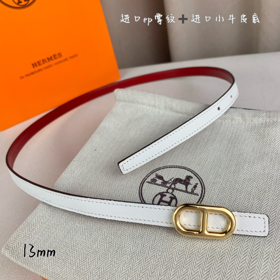 HM MAILLON H BELT BUCKLE & REVERSIBLE WHITE LEATHER STRAP 13 MM GOLD HARDWARE - 30