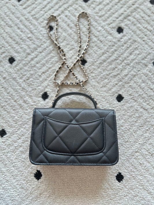 CHANEL 25S МІНІ-СУМКА FLAP BAG 19 З ЧОРНОЇ ЗЕРНИСТОЇ ШКІРИ (CAVIAR LEATHER)