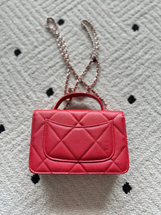 CHANEL 25S МІНІ СУМКА FLAP BAG 19 З ЧЕРВОНОЇ ЗЕРНИСТОЇ ШКІРИ