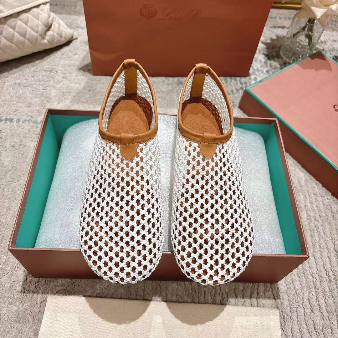 FLAT SHOES IN WHITE MESH FABRIC - 35