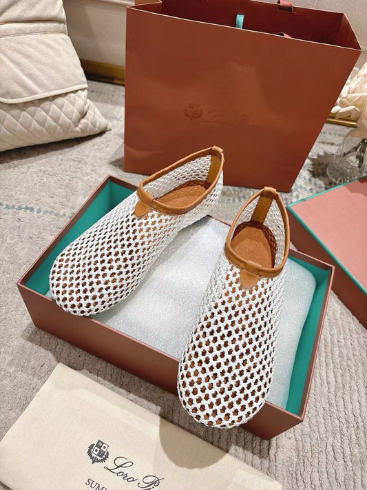 FLAT SHOES IN WHITE MESH FABRIC - 35