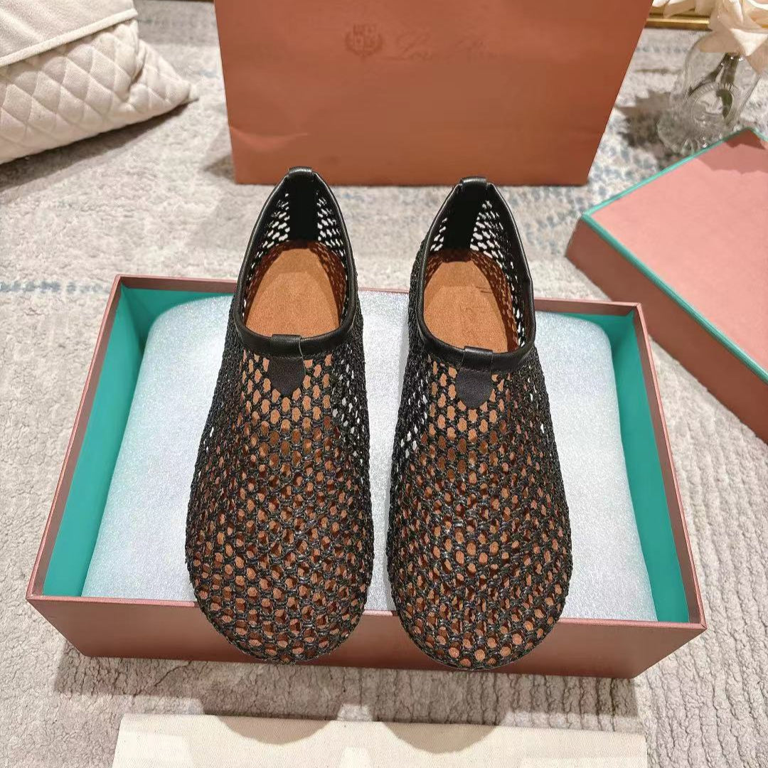 FLAT SHOES IN BLACK MESH FABRIC - 35