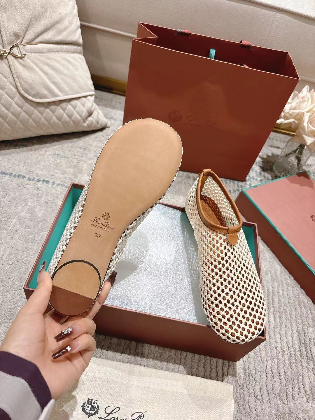 FLAT SHOES IN CREAM WHITE MESH FABRIC - 35