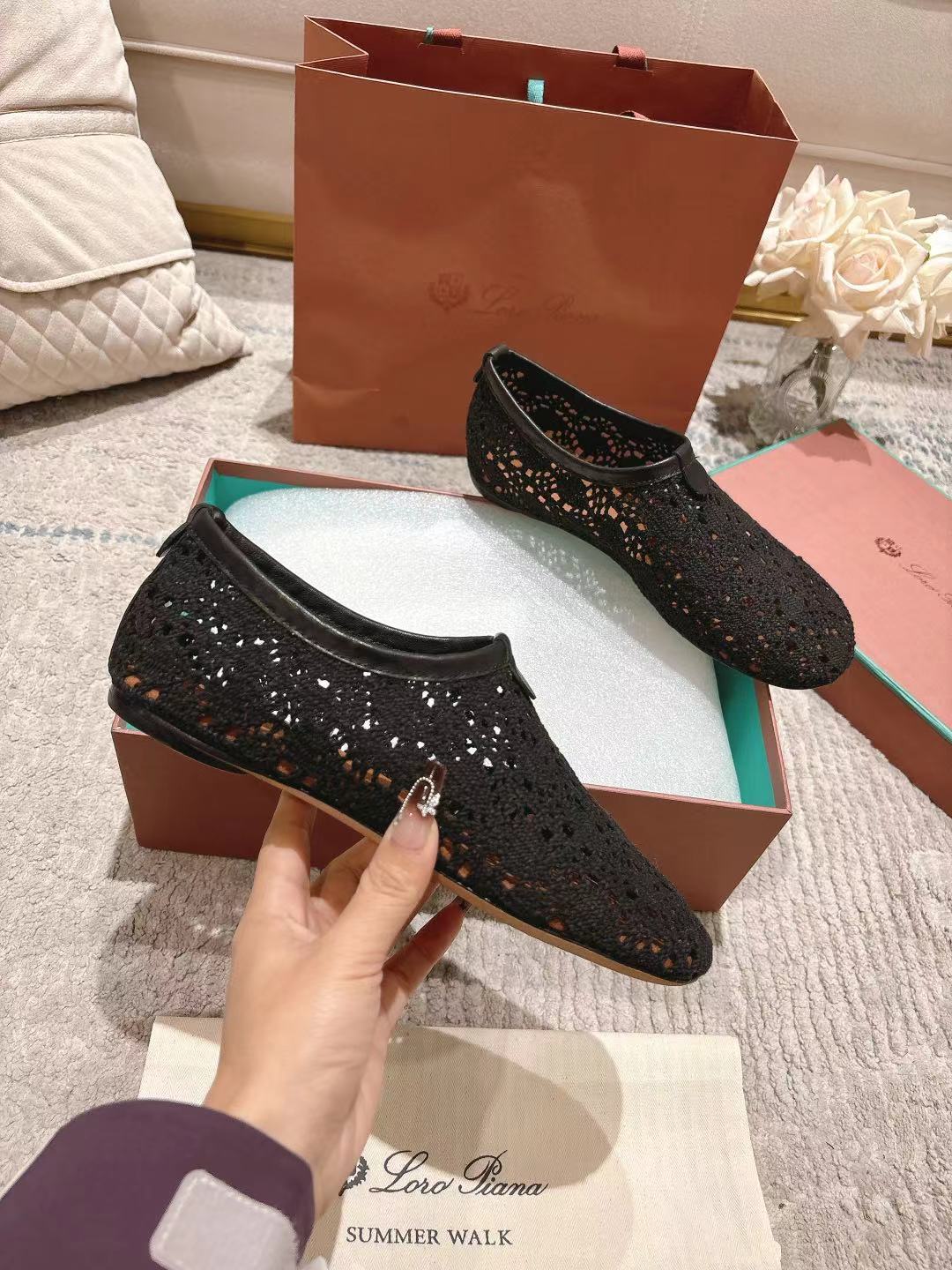 FLAT SHOES 25 IN BLACK MESH FABRIC - 35