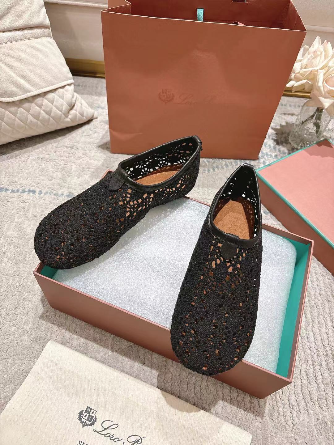 FLAT SHOES 25 IN BLACK MESH FABRIC - 35