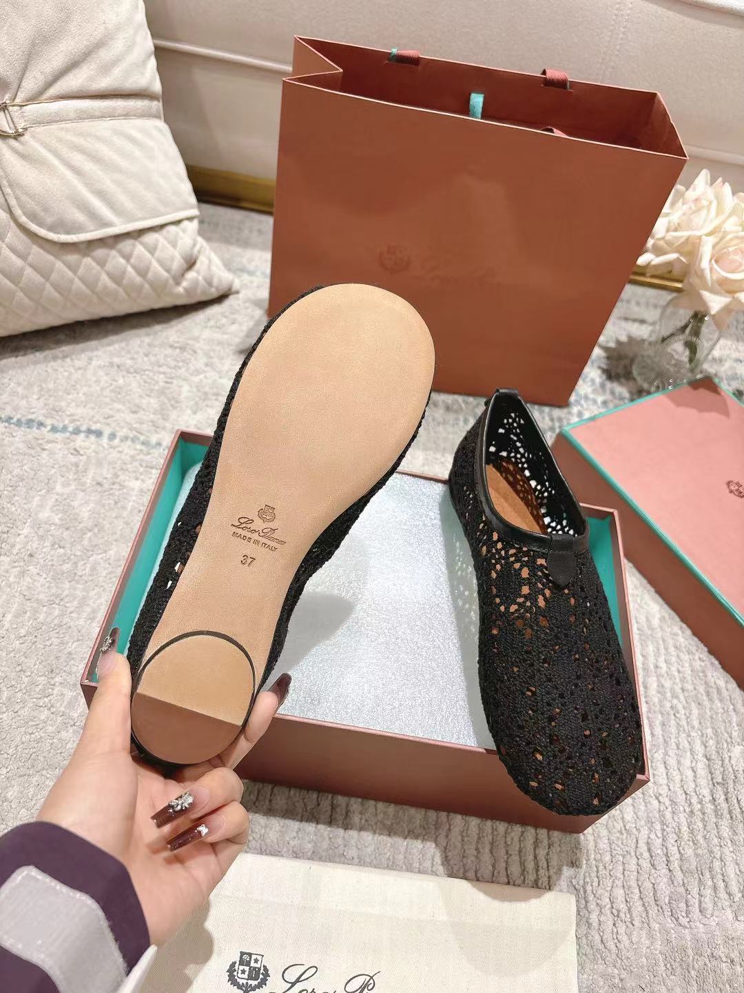 FLAT SHOES 25 IN BLACK MESH FABRIC - 35