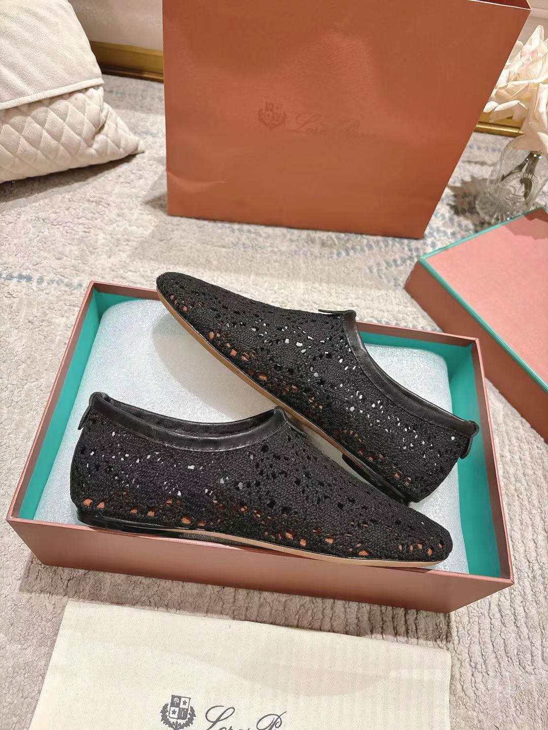 FLAT SHOES 25 IN BLACK MESH FABRIC - 35