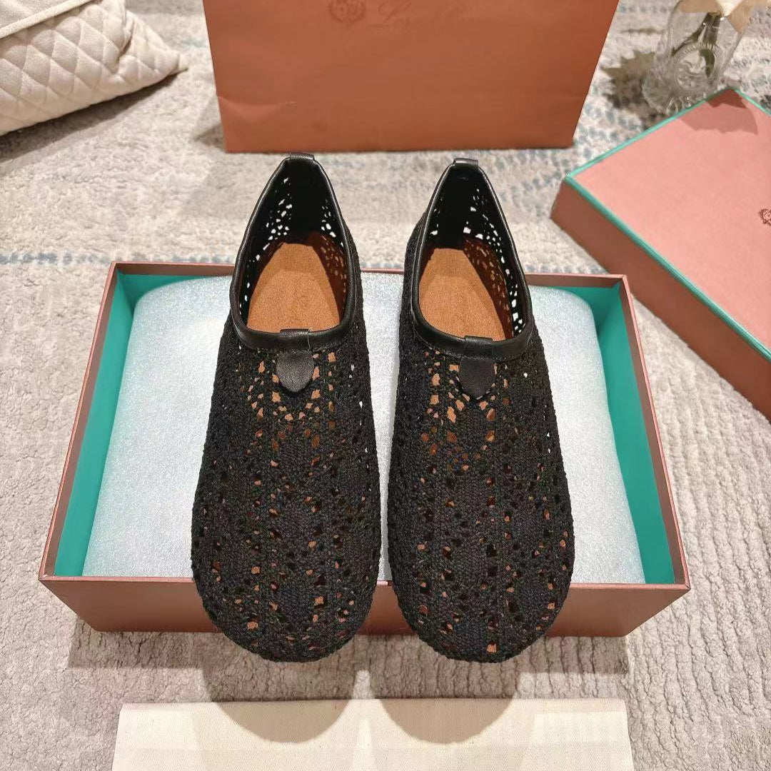 FLAT SHOES 25 IN BLACK MESH FABRIC - 35