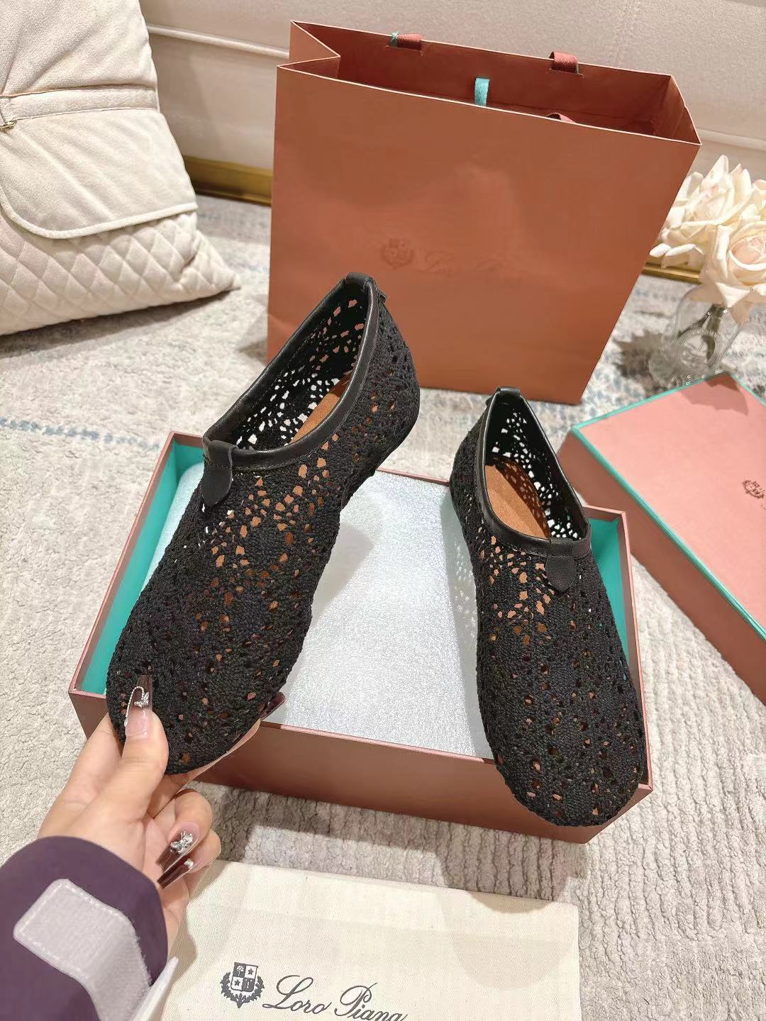 FLAT SHOES 25 IN BLACK MESH FABRIC - 35