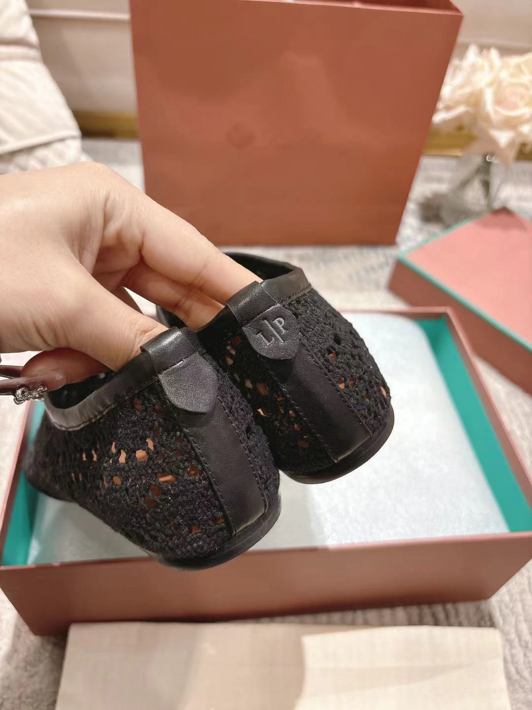 FLAT SHOES 25 IN BLACK MESH FABRIC - 35