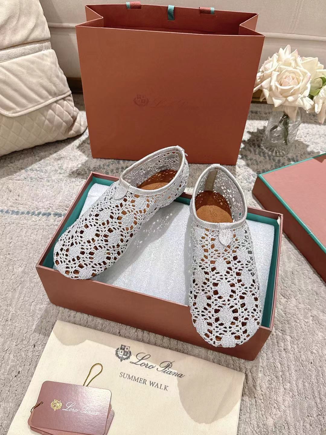 FLAT SHOES 25 IN PAPER WHITE MESH FABRIC - 35