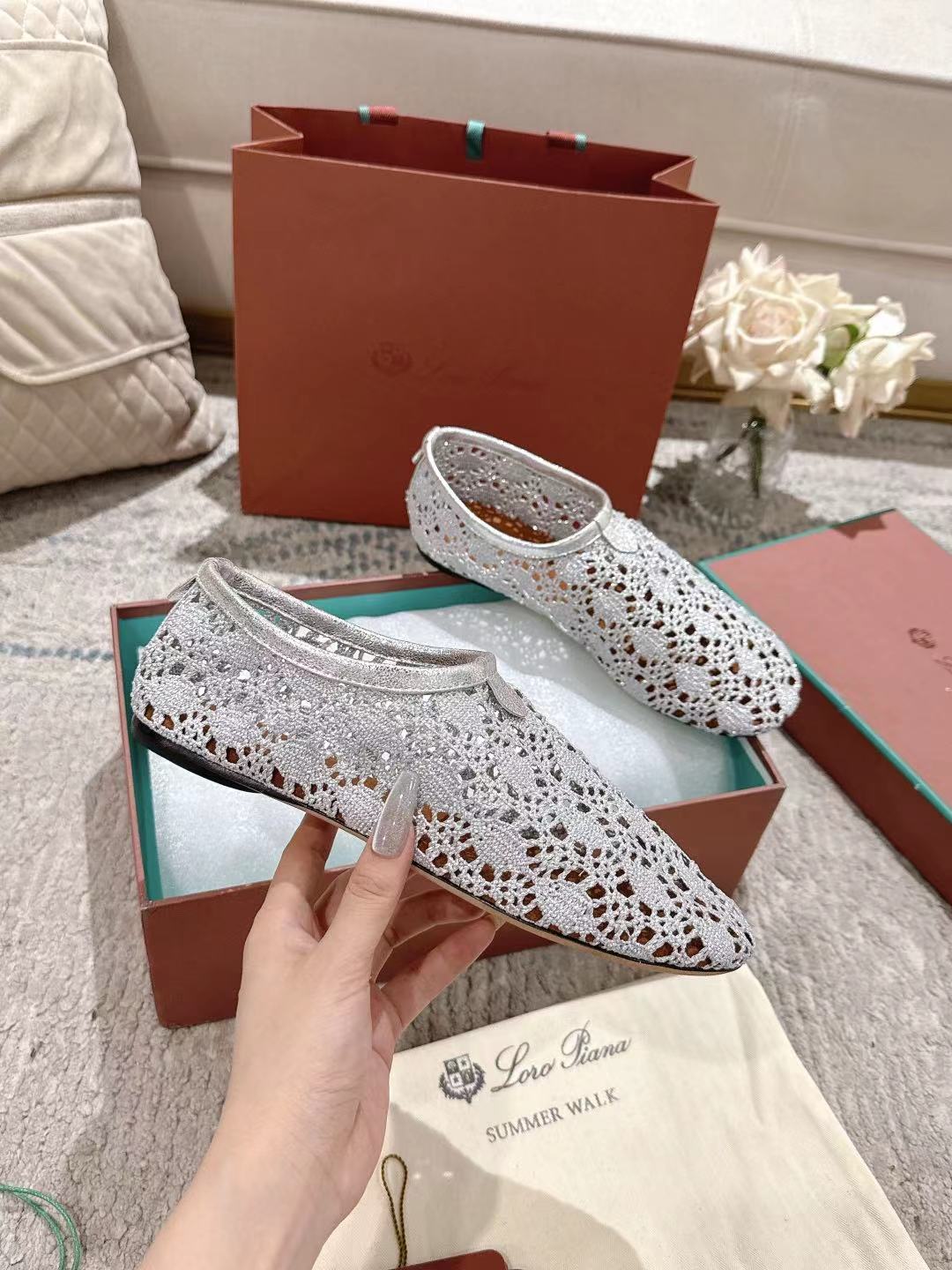 FLAT SHOES 25 IN PAPER WHITE MESH FABRIC - 35