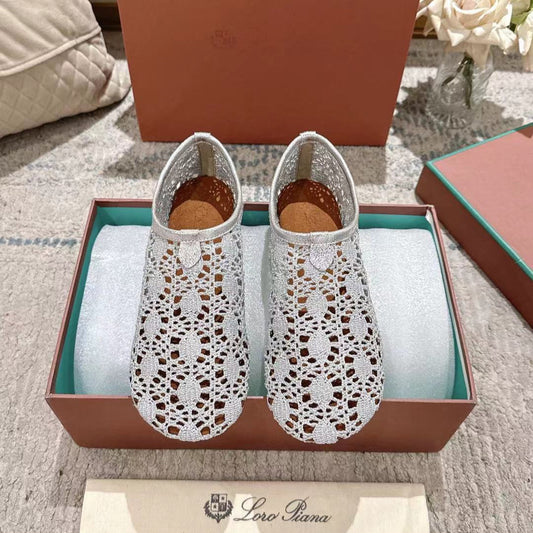 FLAT SHOES 25 IN PAPER WHITE MESH FABRIC - 35