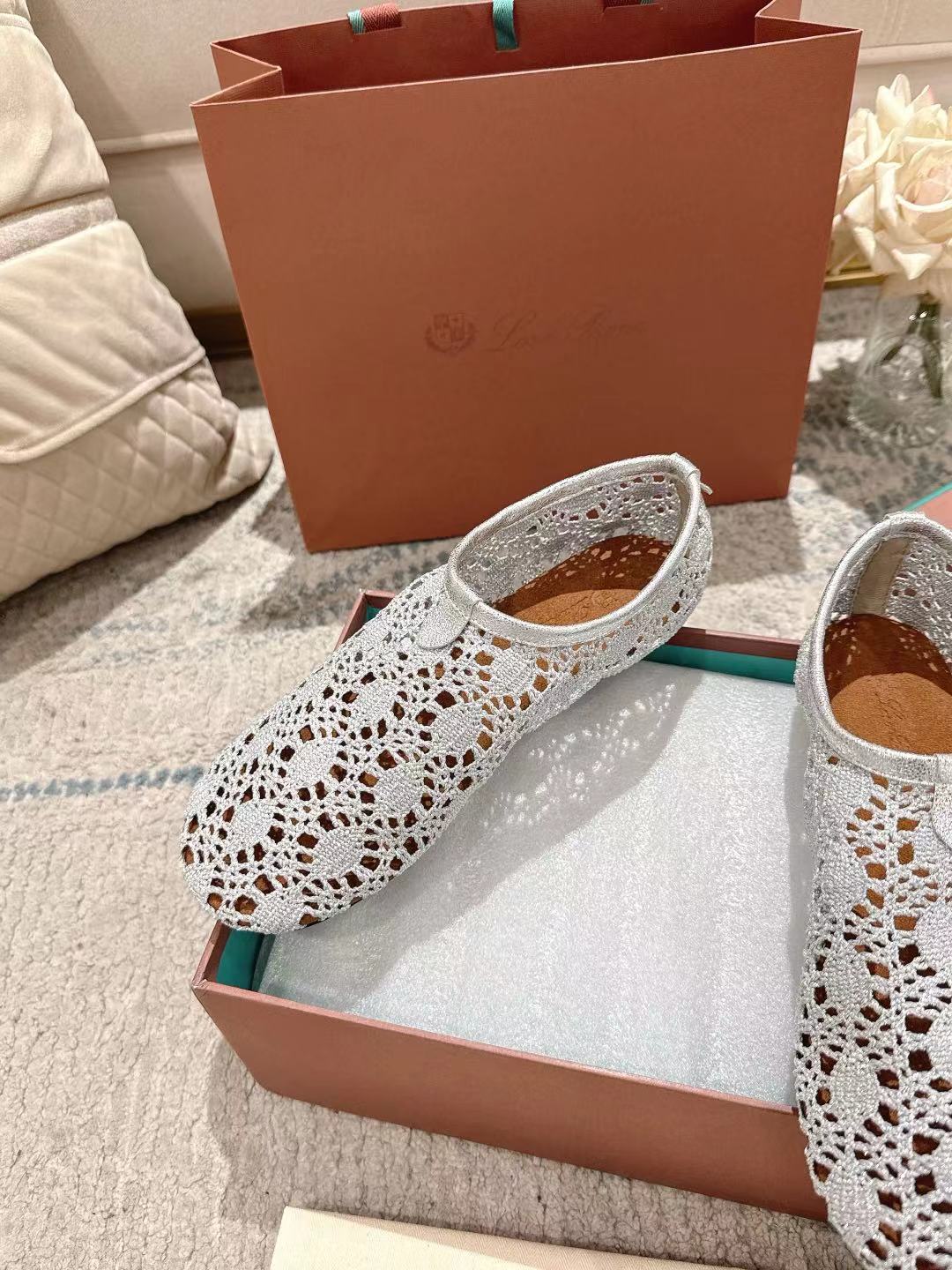 FLAT SHOES 25 IN PAPER WHITE MESH FABRIC - 35