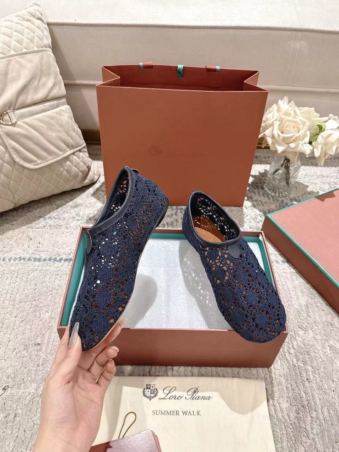 FLAT SHOES 25 IN DARK BLUE MESH FABRIC - 35