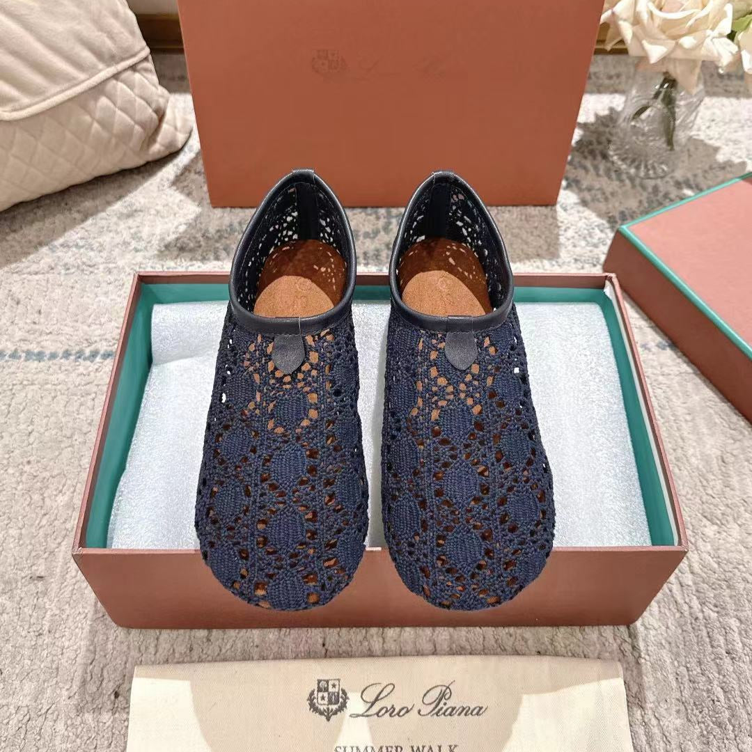 FLAT SHOES 25 IN DARK BLUE MESH FABRIC - 35