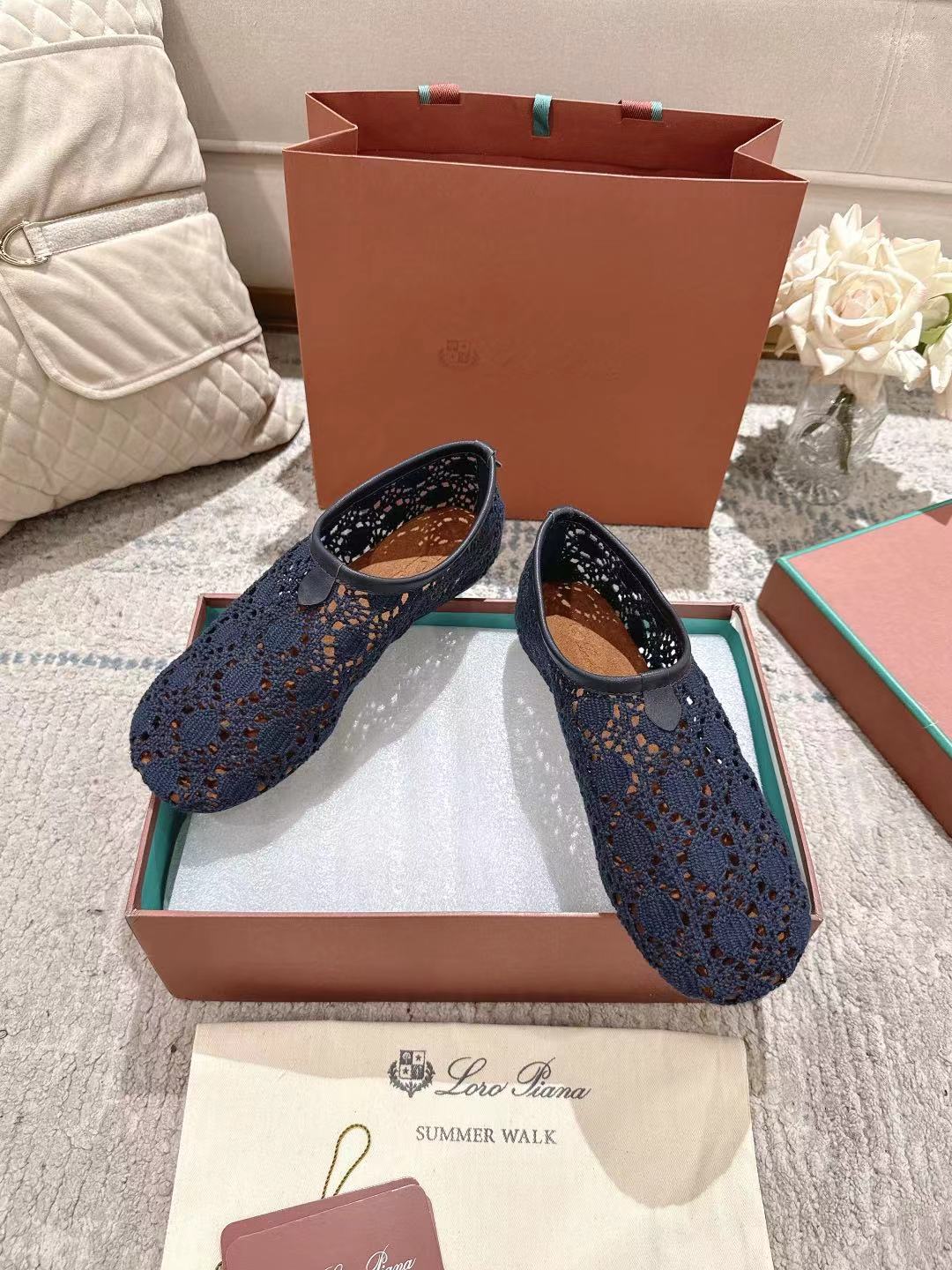 FLAT SHOES 25 IN DARK BLUE MESH FABRIC - 35