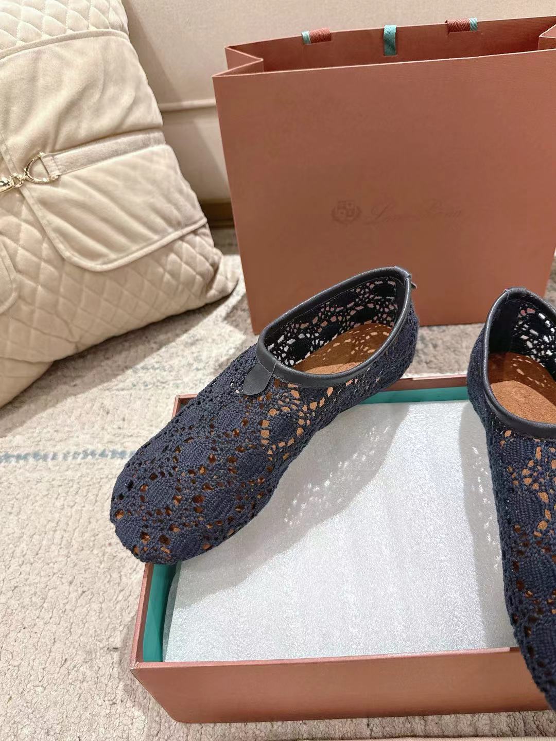FLAT SHOES 25 IN DARK BLUE MESH FABRIC - 35
