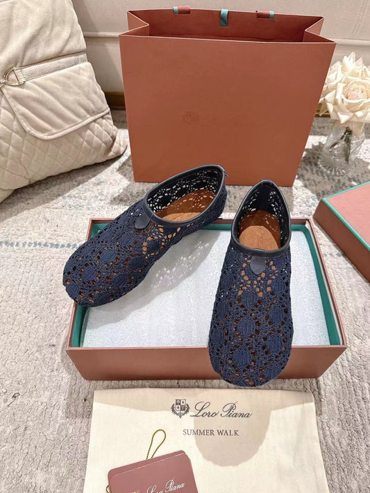 FLAT SHOES 25 IN DARK BLUE MESH FABRIC - 35
