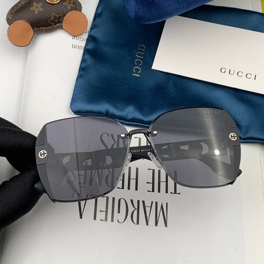 EMBOSSED LOGO SQUARE FRAME SUNGLASSES G0296 IN ACETATE AND METAL - Black/ black