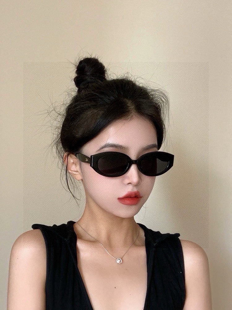 GEOMETRIC FRAME SUNGLASSES G7315 IN ACETATE - Black/ smoke
