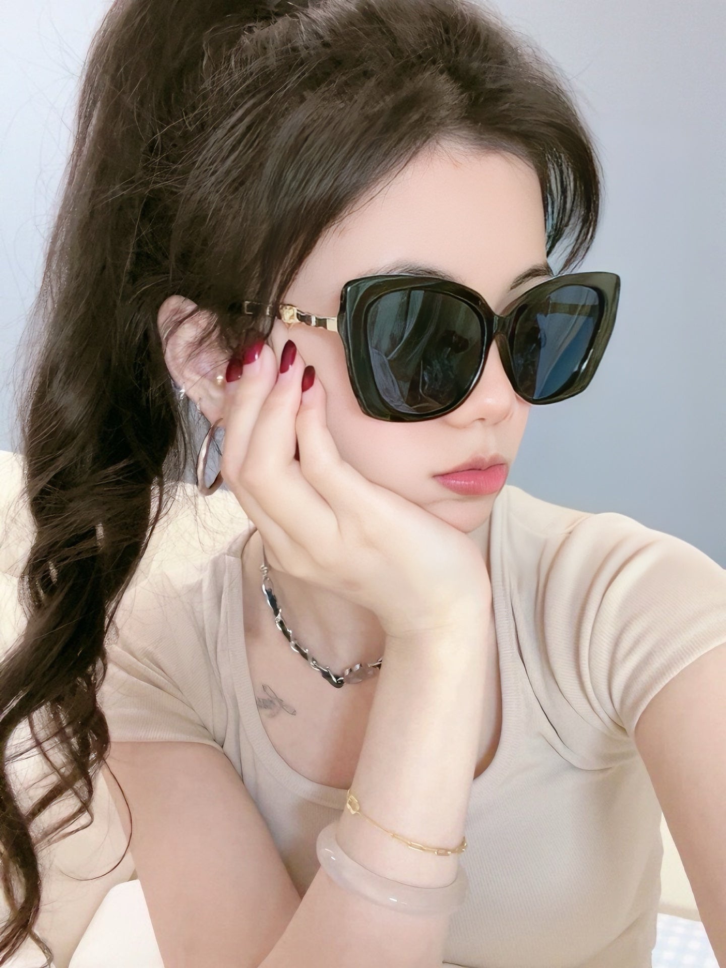 SQUARE SUNGLASSES CH25801 IN ACETATE HEART CHAIN METAL - Black