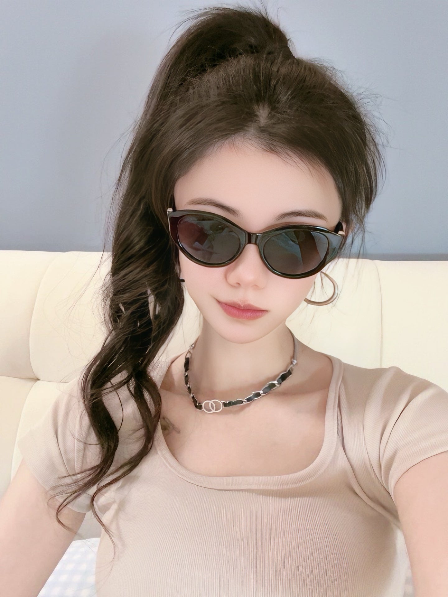 CAT EYE SUNGLASSES L35801 IN BLACK ACETATE - Small
