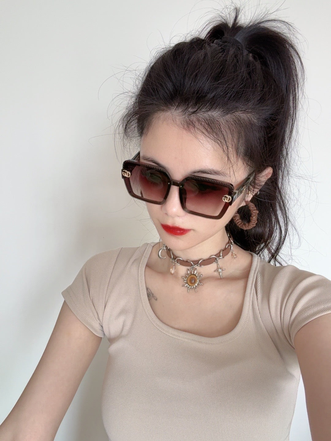 SQUARE FRAME SUNGLASSES G6130 IN ACETATE - Gradient brown