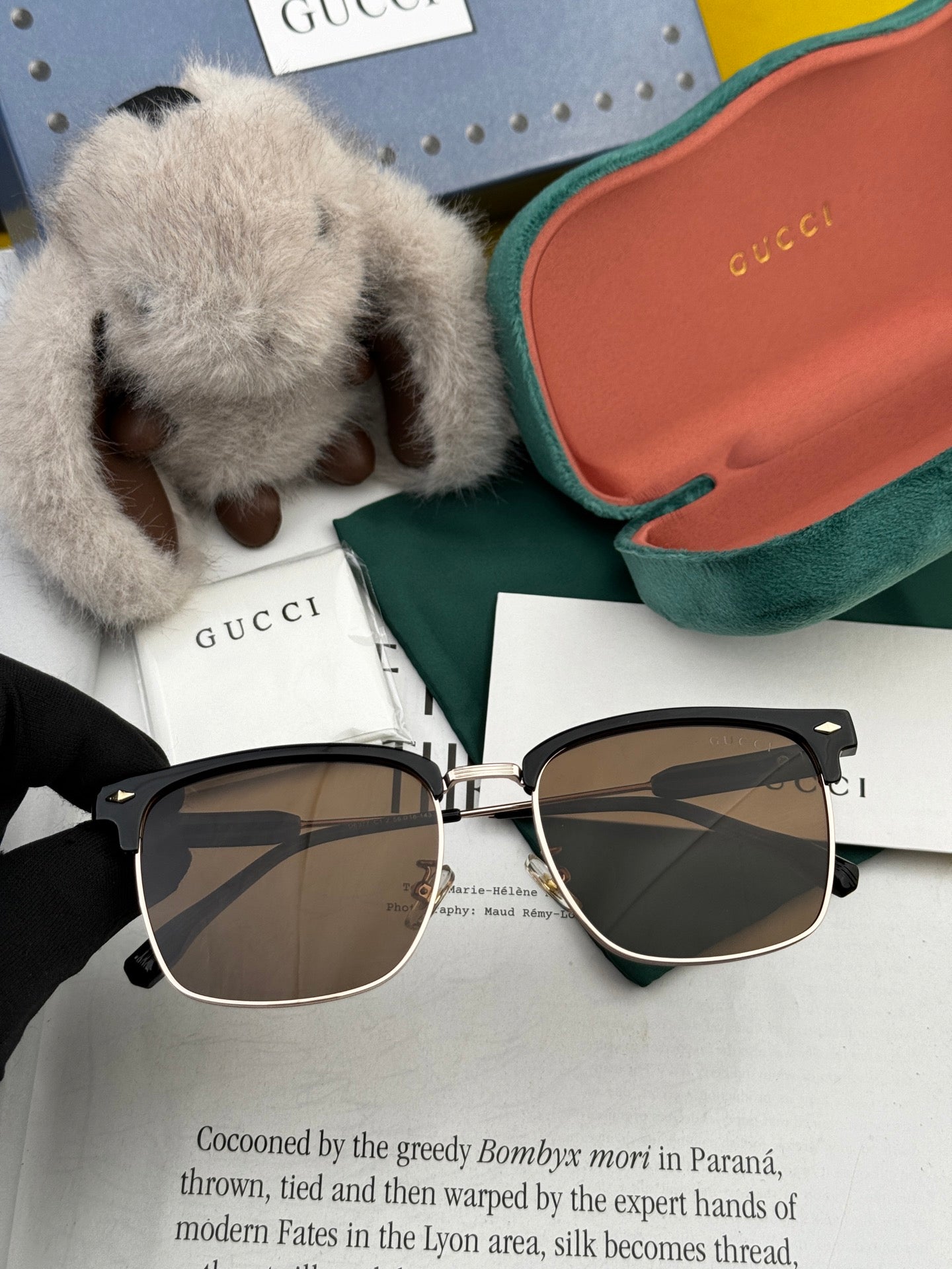 RECTANGULAR FRAME SUNGLASSES G7637 IN METAL AND ACETATE - Brown