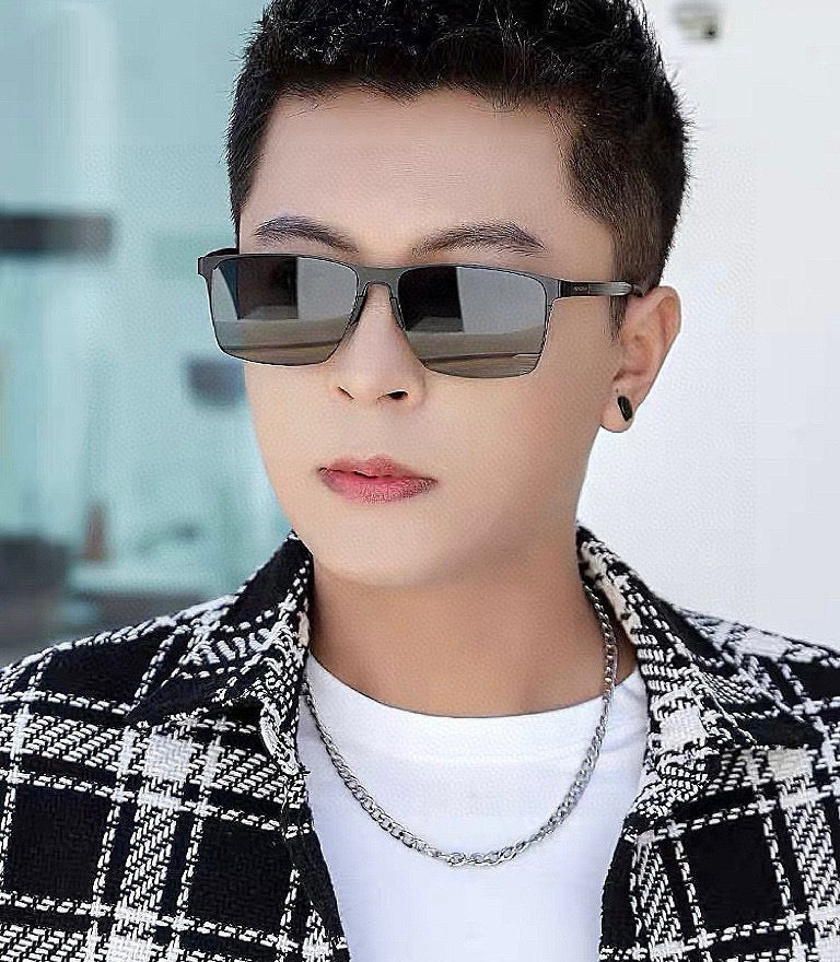 RECTANGULAR FRAME SUNGLASSES G2805 IN METAL - Black