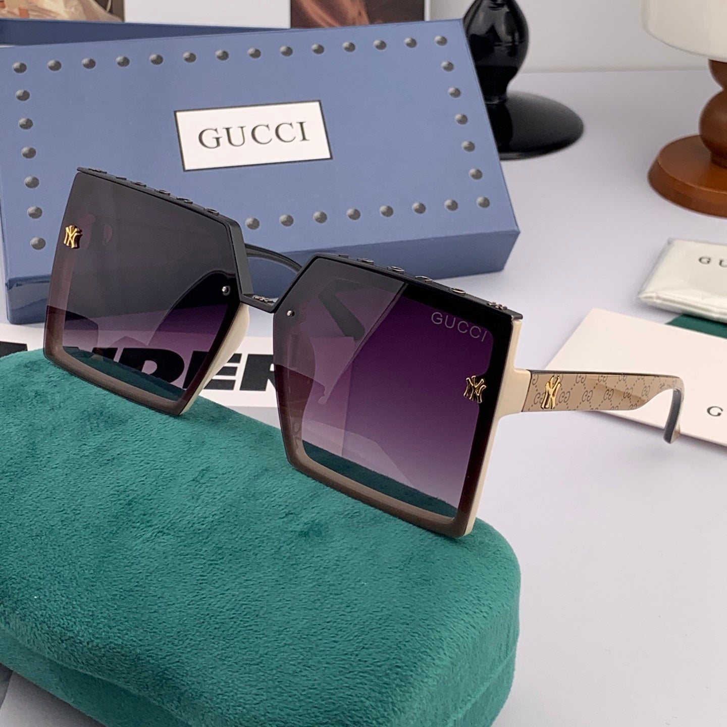 GEOMETRIC FRAME SUNGLASSES G50195 IN ACETATE - Purple