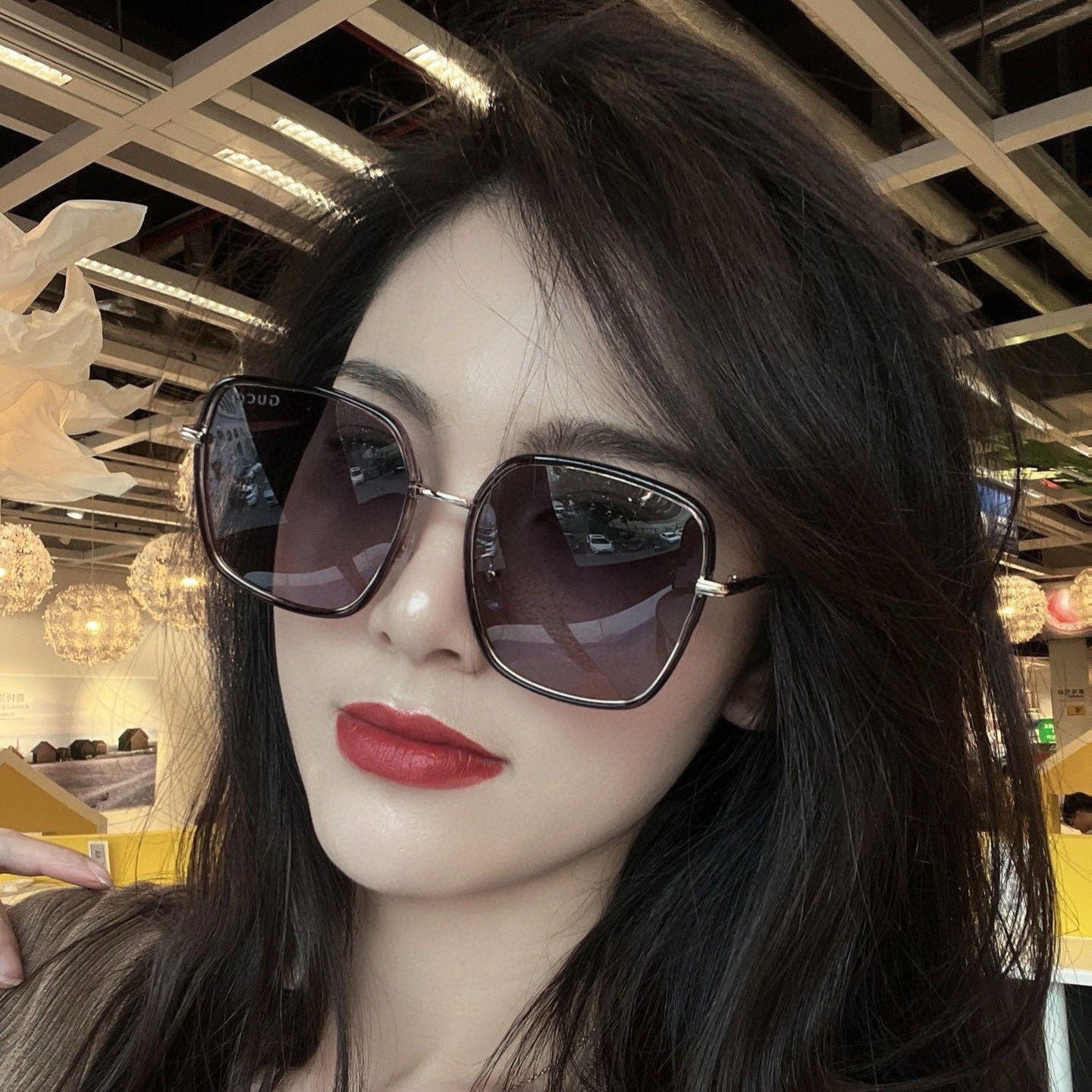 SQUARE FRAME SUNGLASSES G3142 IN ACETATE AND METAL - Clear brown
