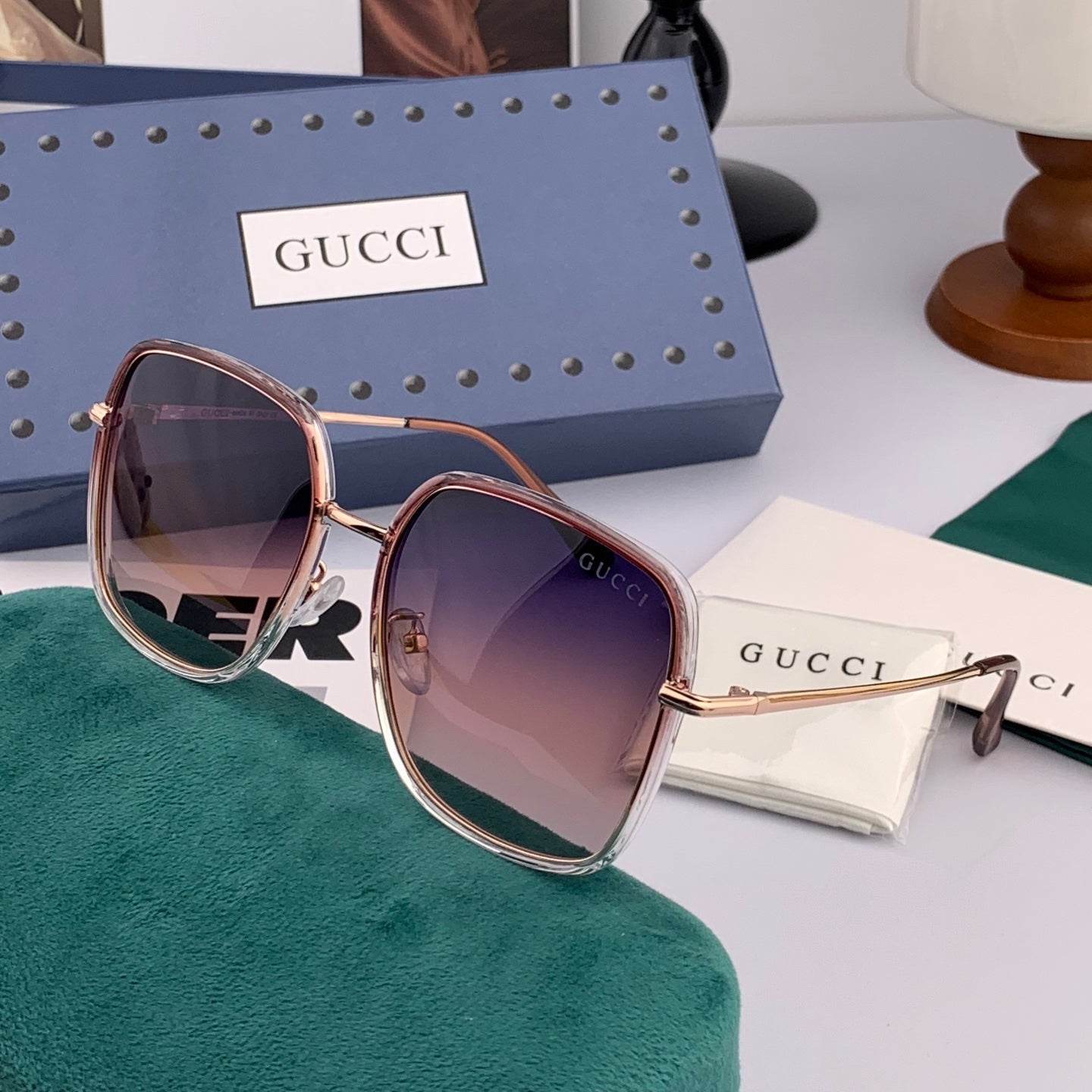 SQUARE FRAME SUNGLASSES G3142 IN ACETATE AND METAL - Clear brown