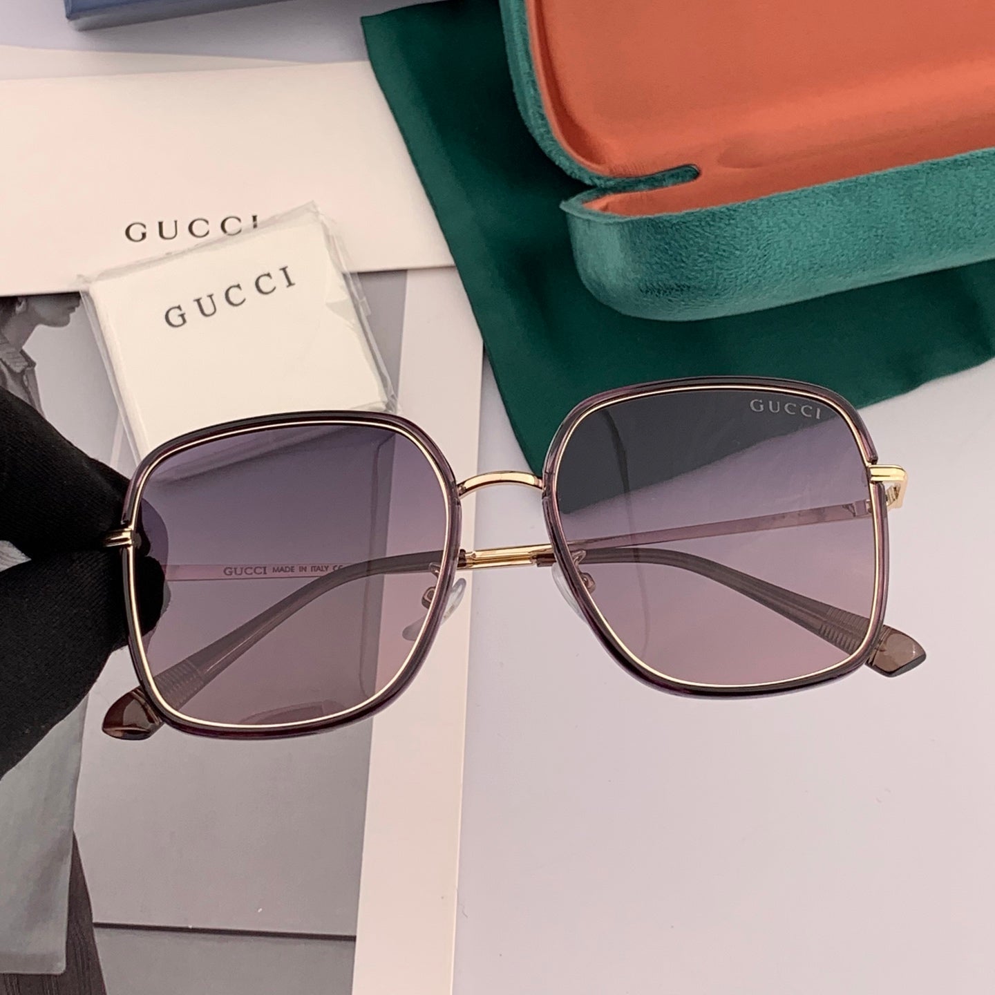 SQUARE FRAME SUNGLASSES G3142 IN ACETATE AND METAL - Clear brown