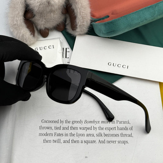 RECTANGULAR FRAME SUNGLASSES G0110 IN ACETATE - Black