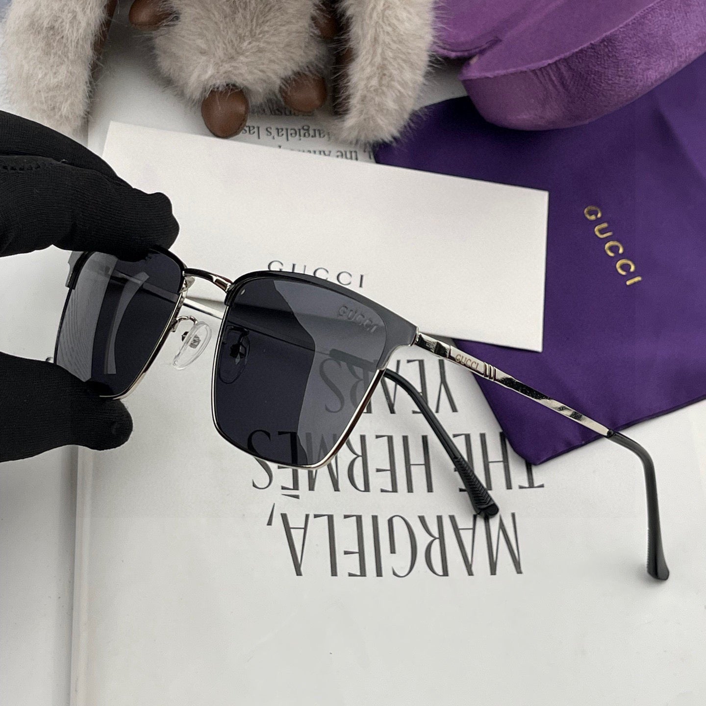 RECTANGULAR FRAME SUNGLASSES G3370 IN ACETATE AND METAL - Grey