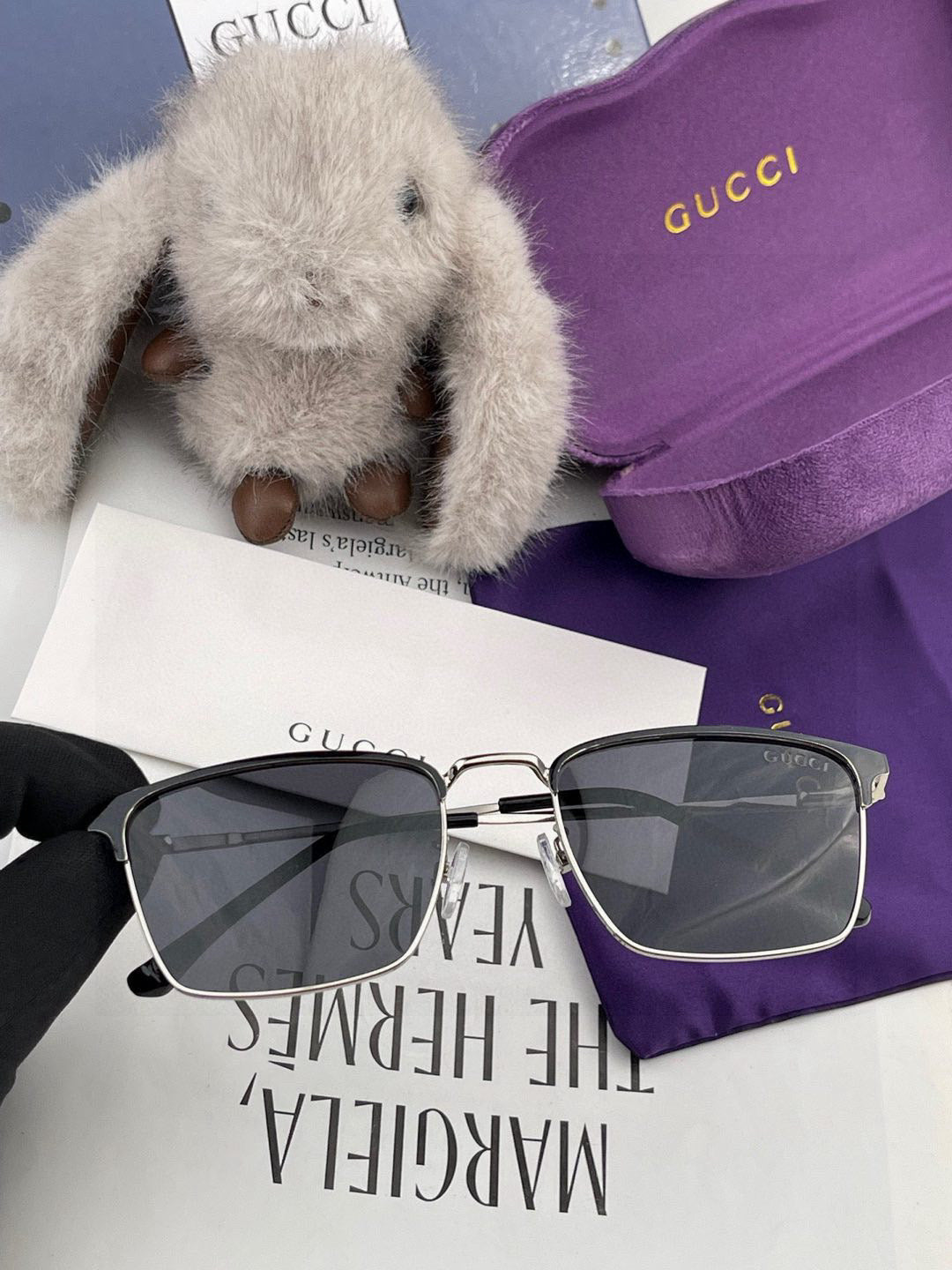 RECTANGULAR FRAME SUNGLASSES G3370 IN ACETATE AND METAL - Grey