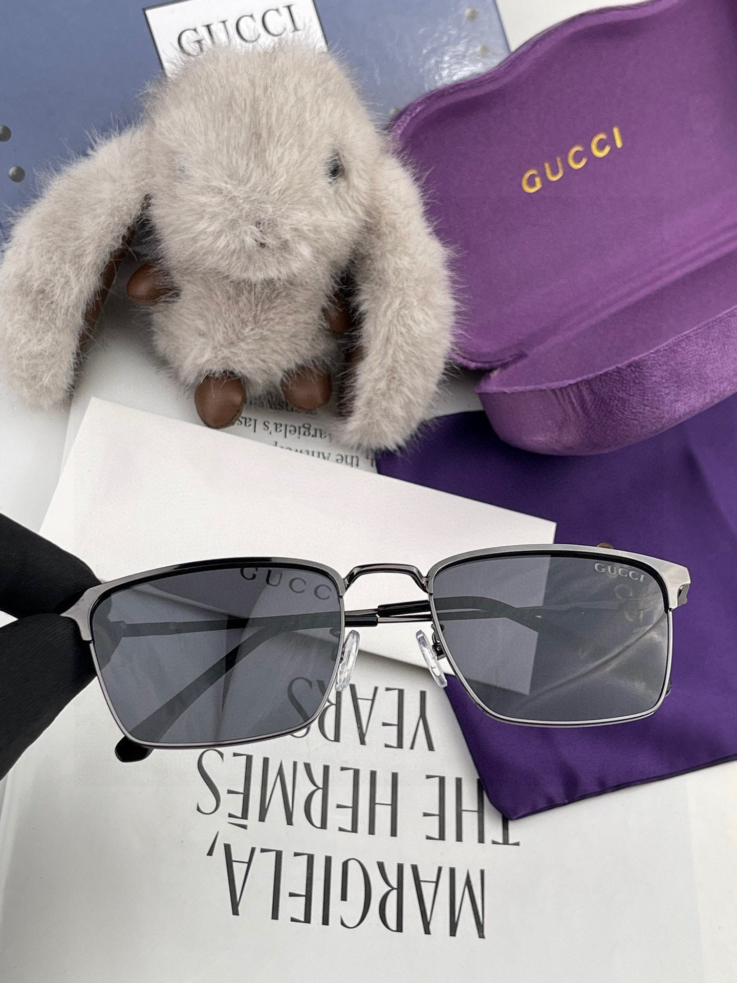 RECTANGULAR FRAME SUNGLASSES G3370 IN ACETATE AND METAL - Grey