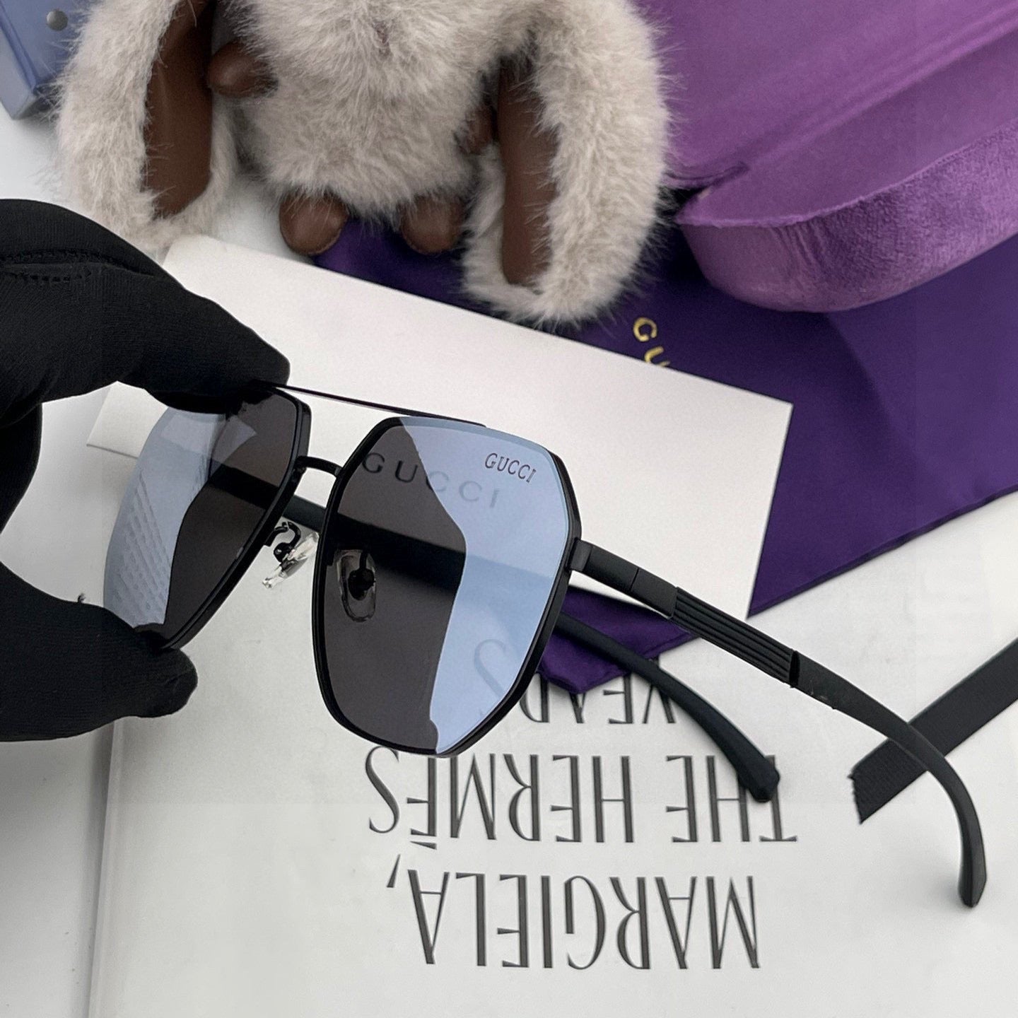 NAVIGATOR FRAME SUNGLASSES G71806 IN METAL - Patent black