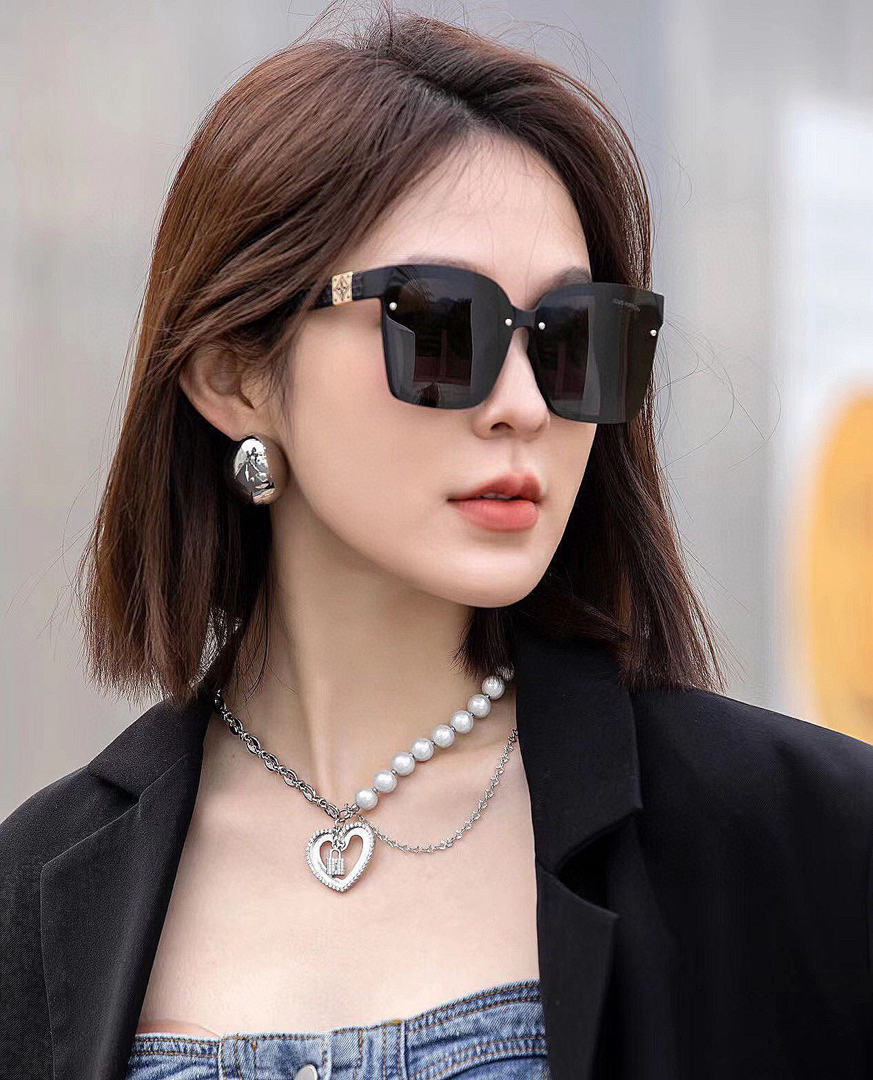 SQUARE SUNGLASSES L1765 IN ACETATE - Light Grey