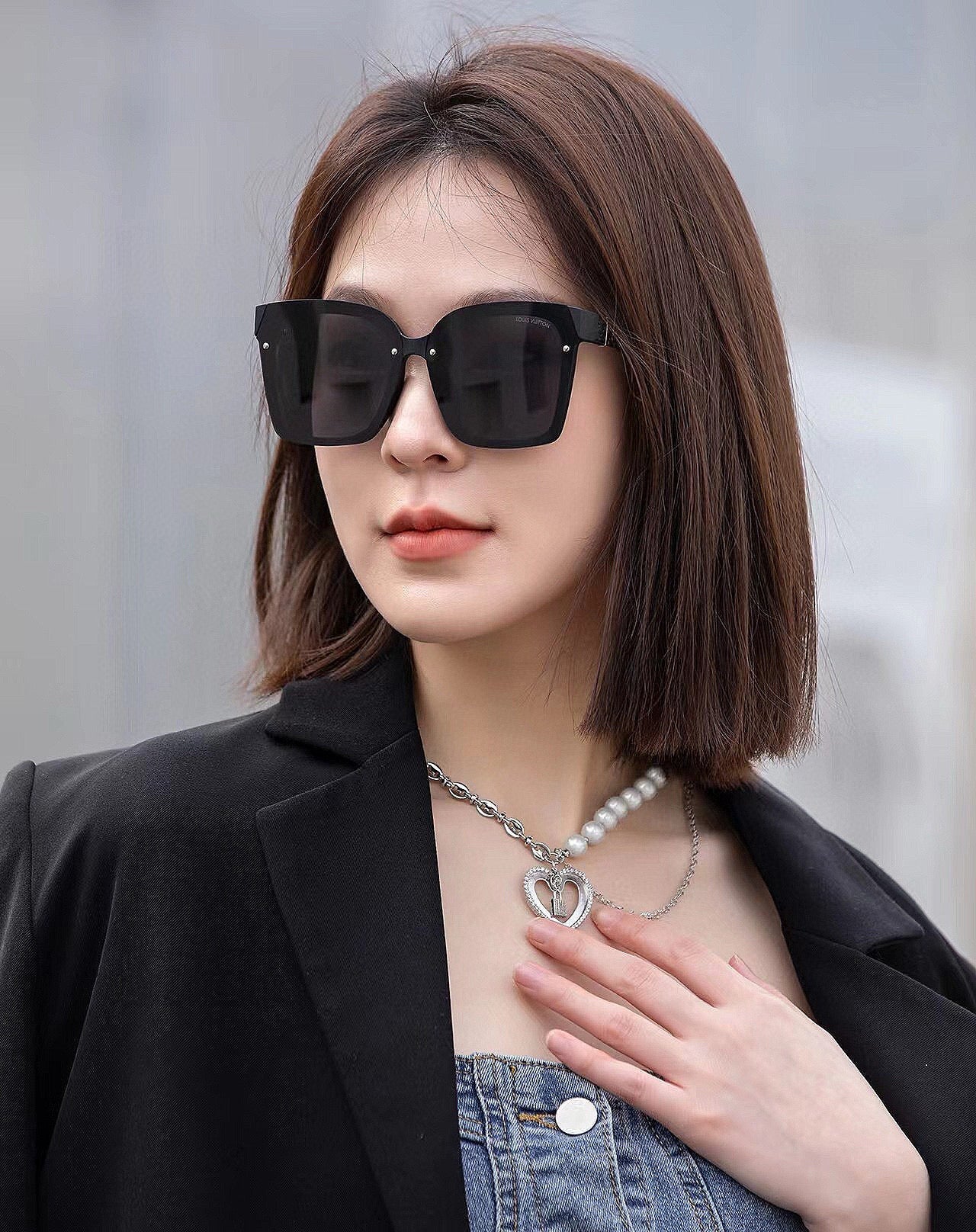 SQUARE SUNGLASSES L1765 IN ACETATE - Light Grey
