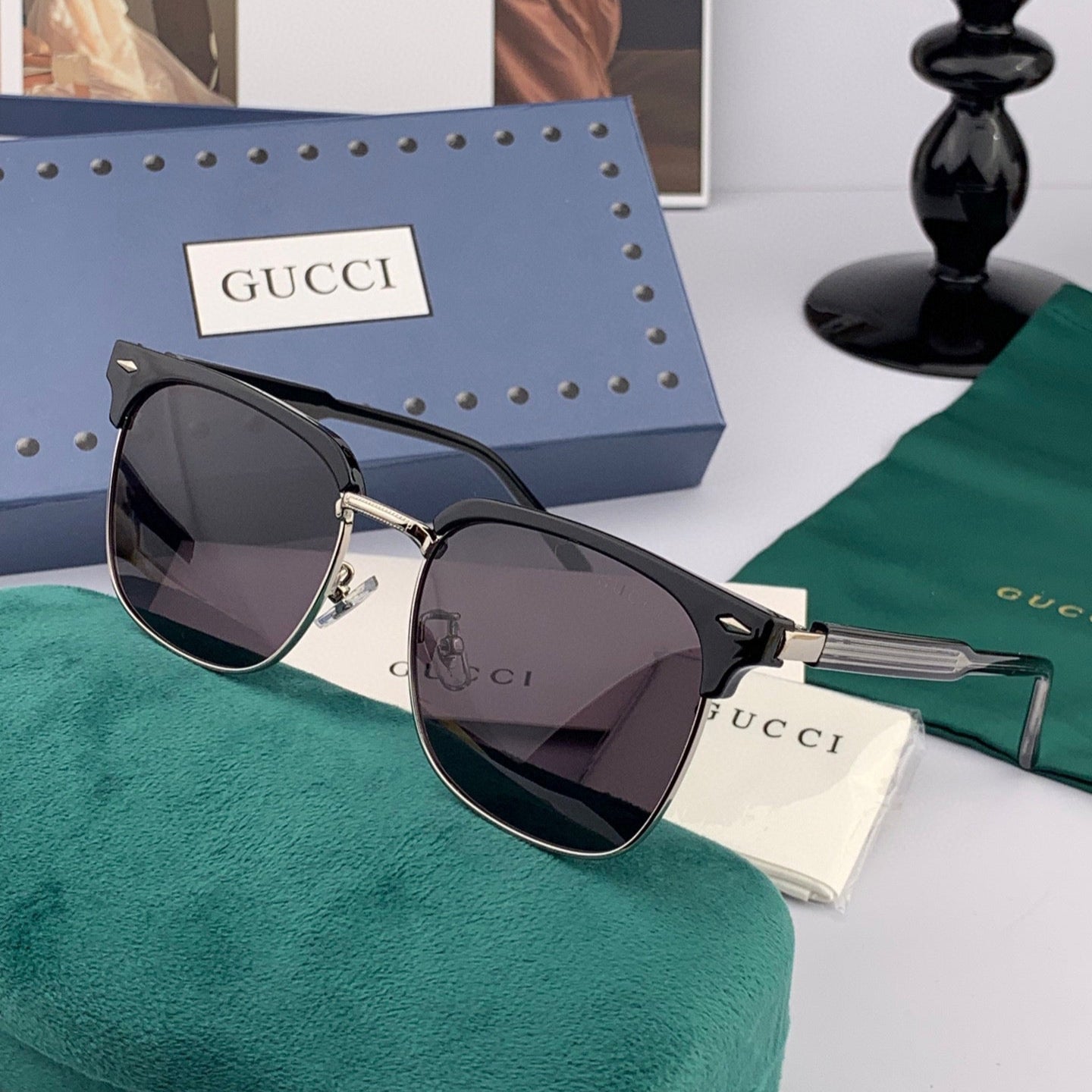 SQUARE METAL AND ACETATE SUNGLASSES G5637 - Big
