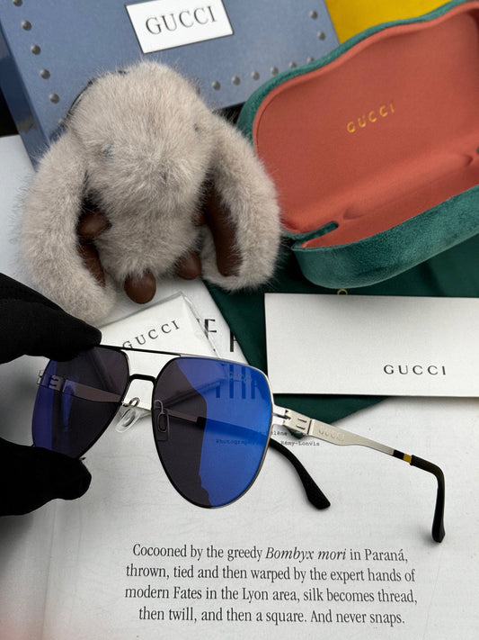 AVIATOR FRAME SUNGLASSES G41805 IN METAL - Silver/Blue
