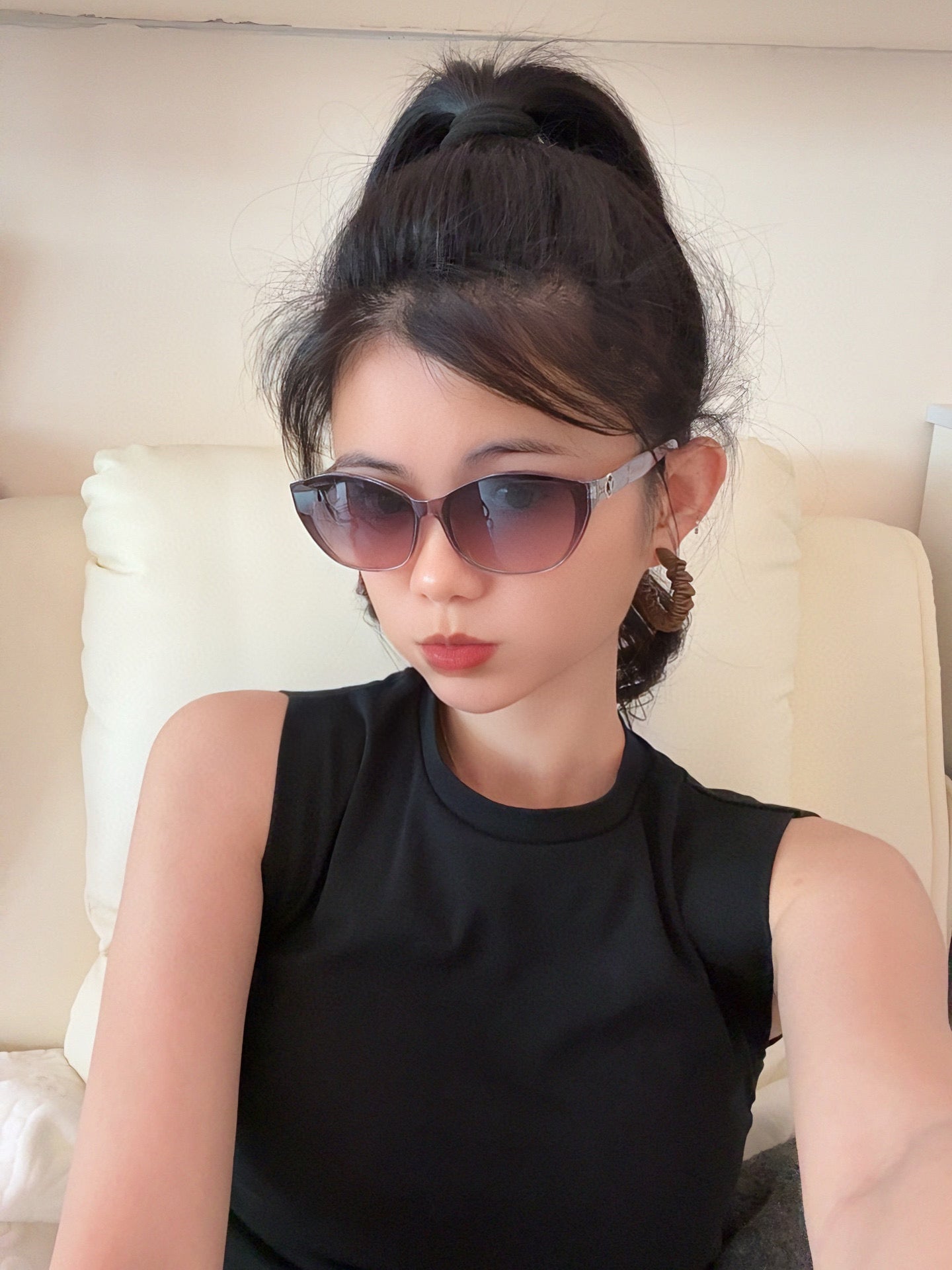 CAT EYE SUNGLASSES L2552 IN ACETATE - Black